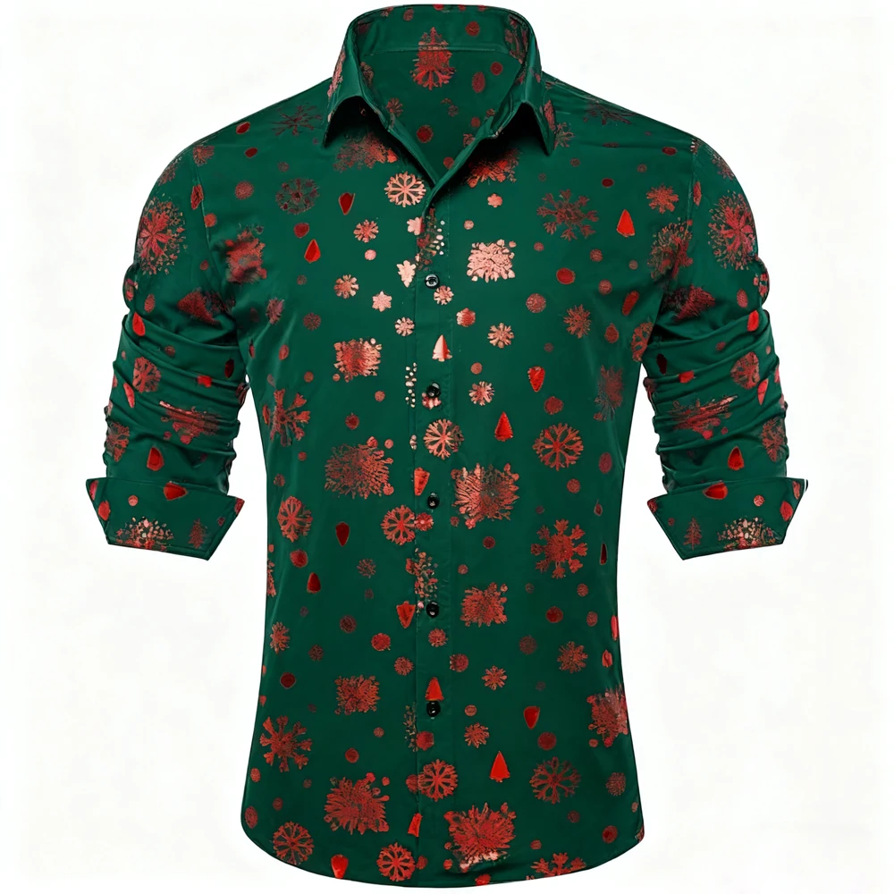 Men's Christmas Shirt Christmas Sparkle Holiday Long Sleeve Button Down Dress Shirt Fun Snowflake Tree New Year's Holiday Party