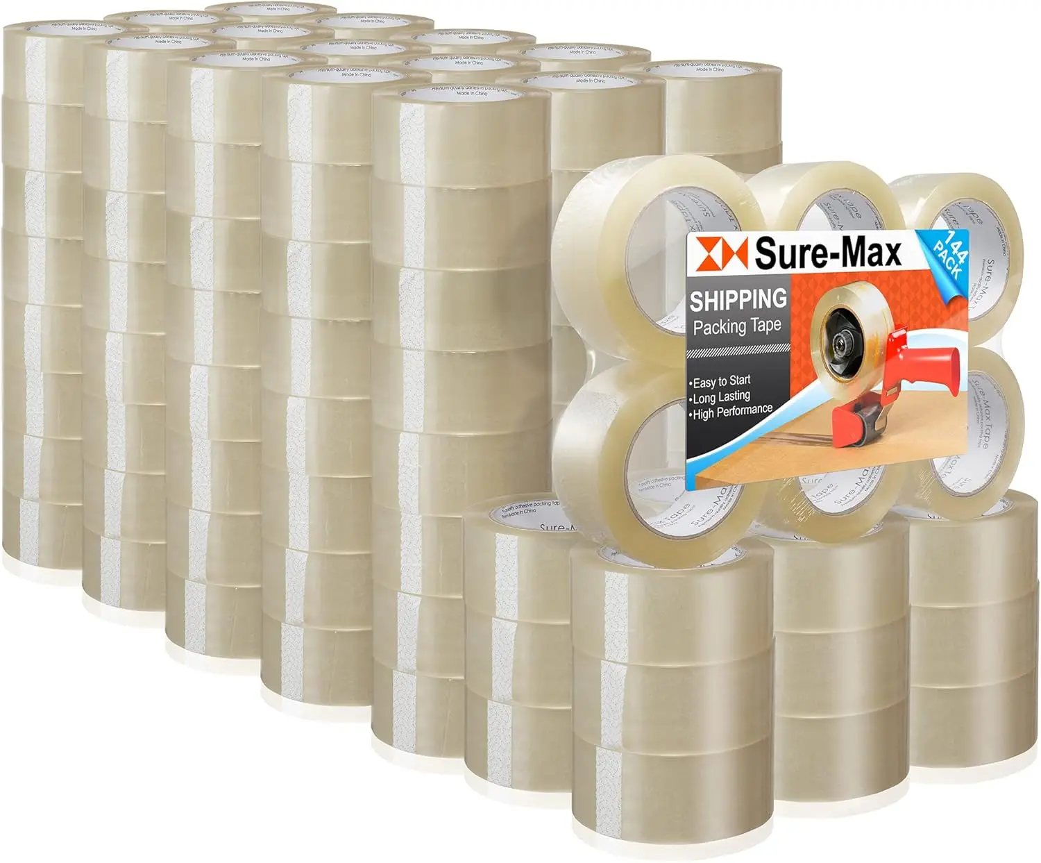 

Premium Carton Packing Tape 2.0 mil 330 Feet (110 Yards) - Clear - 4 Cases (144 Rolls Total)