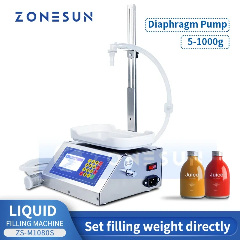 ZONESUN Small Automatic Peristaltic Pump CNC Weighing Liquid Filling Machine For Perfume Milk Drink Filler 5-1000g  ZS-M1080S