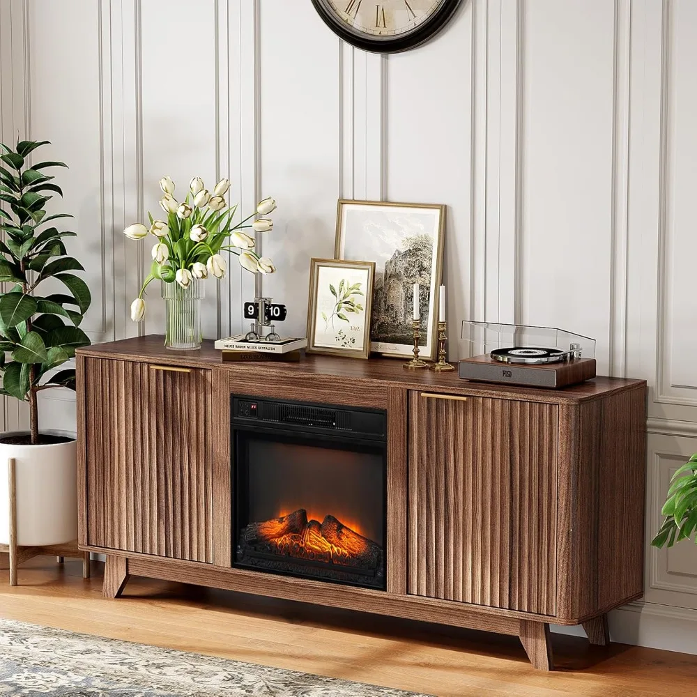 

Vingli 70-Inch TV Fireplace Stand: Fluted Entertainment Center with Electric Heater and Adjustable Shelves