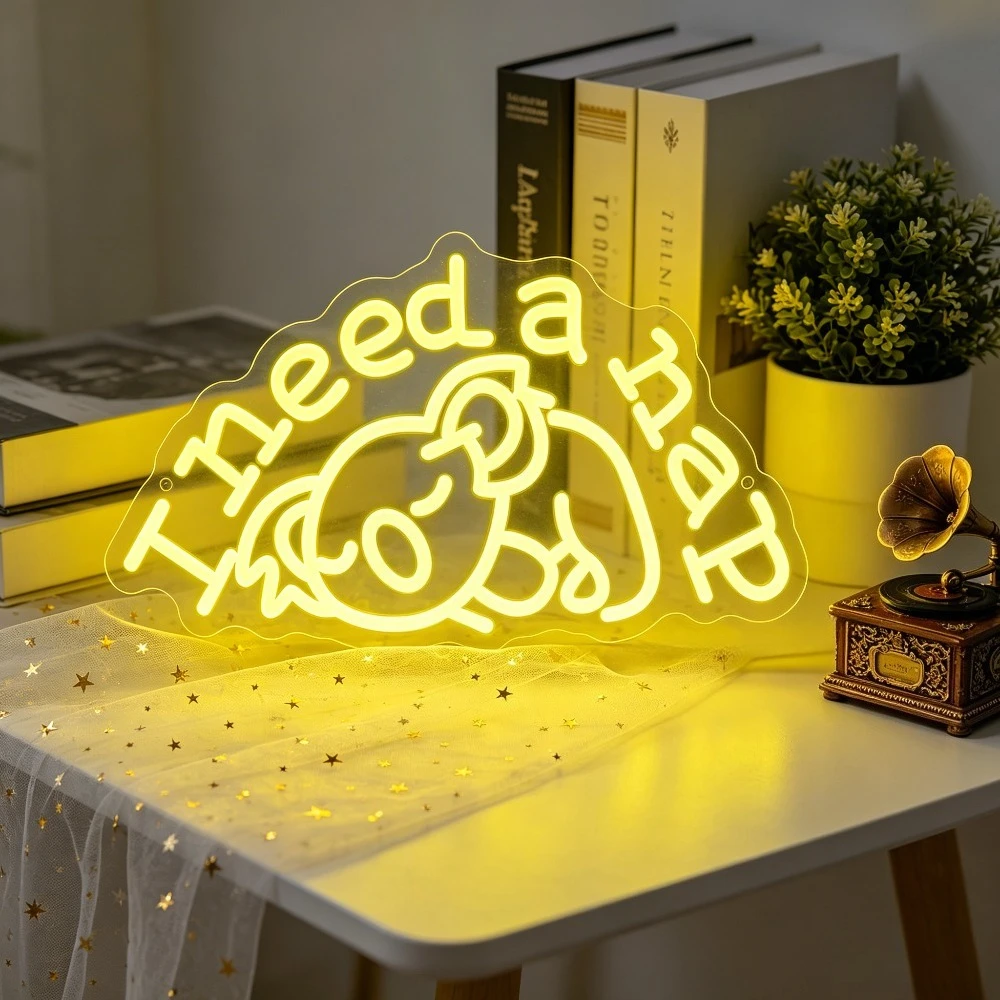 I Need A Nap Neon Sign Sleeping Cute Dog LED Neon Light USB Power Dimmable for Puppy Lover Bedroom Nursery Wall Decor Cozy Gift