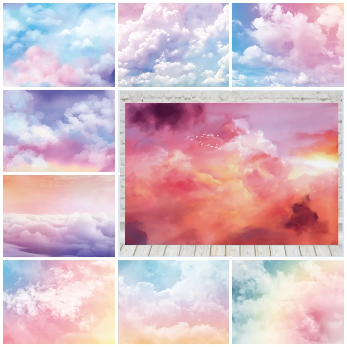 Nuages colorés photographie toile de fond ciel nuage coucher de soleil arc-en-ciel décoration mariage fête d'anniversaire enfants adultes Portrait arrière-plans