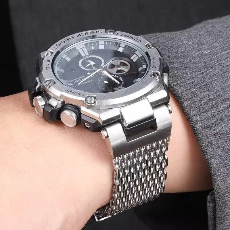 카시오 스틸 하트 노치 스테인레스 스틸 스트랩 GST B100 GST-B100/1110/W300/S310 수정된 쿨 상어 메쉬 스틸 시계 체인