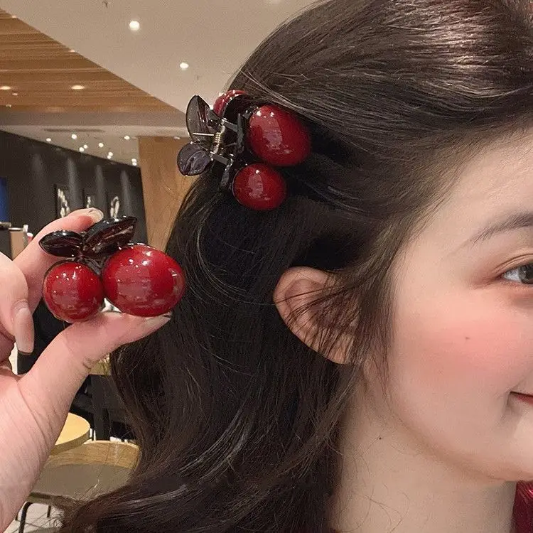 Cherry Red Bow Velvet Texture Elegant Hair Clip Fashionable Versatile Edge Hairpin Sweet Cool Headwear Girl Hair Accessories