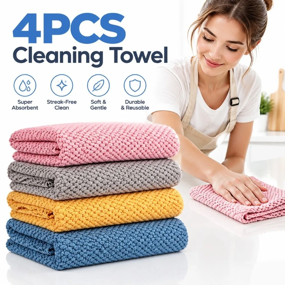 Microfiber Cleaning Towel Pearl Weave Absorbent Cleaning Cloth Non Greasy Feature No Watermarks Cleaning Wipes Cloths