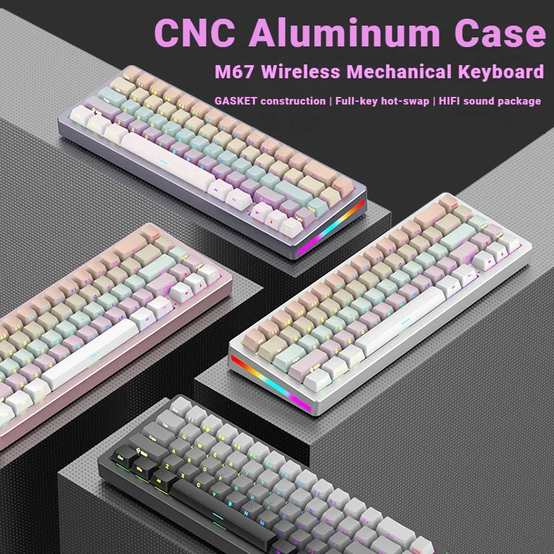 

Technology M67 Aluminum Mechanical Keyboard Wireless Tri-mode Gasket Hot-Swap RGB CNC Custom 65% Gaming Keyboard for PC Laptop