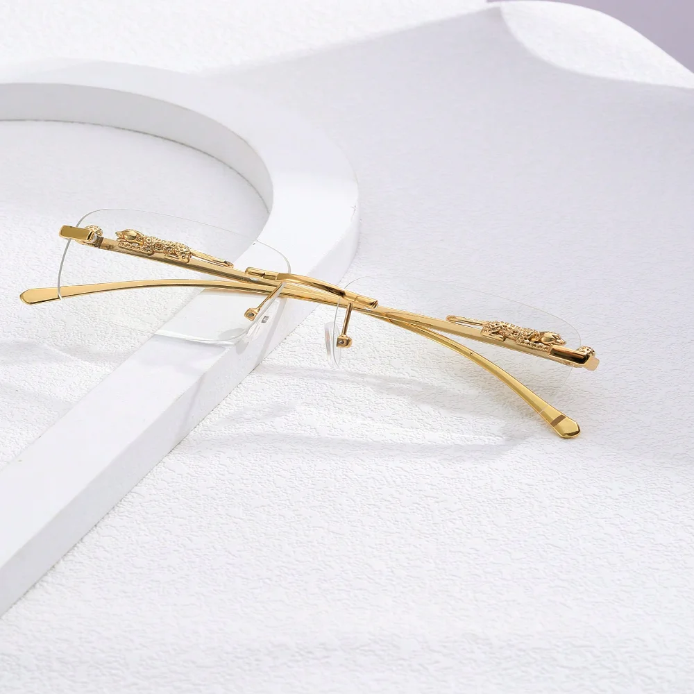 

1 пара мужских золотых безрамочных квадратных металлических модных повседневных деловых очков по рецепту, прозрачных очков