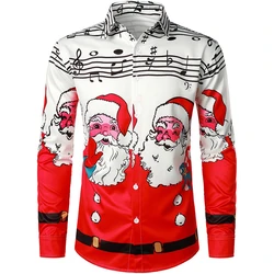 2024 New Christmas Style Santa Claus Graphic Shirt For Men Casual Vintage 3d Print Long Sleeve Clothing Holidays Party Y2k Tops