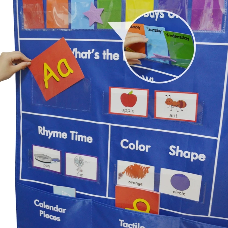 Home Calendar Weather Pocket Chart 217 Cards for Teaching Rhyming Words Colors Shapes Dates Weeks Years Weather Counting