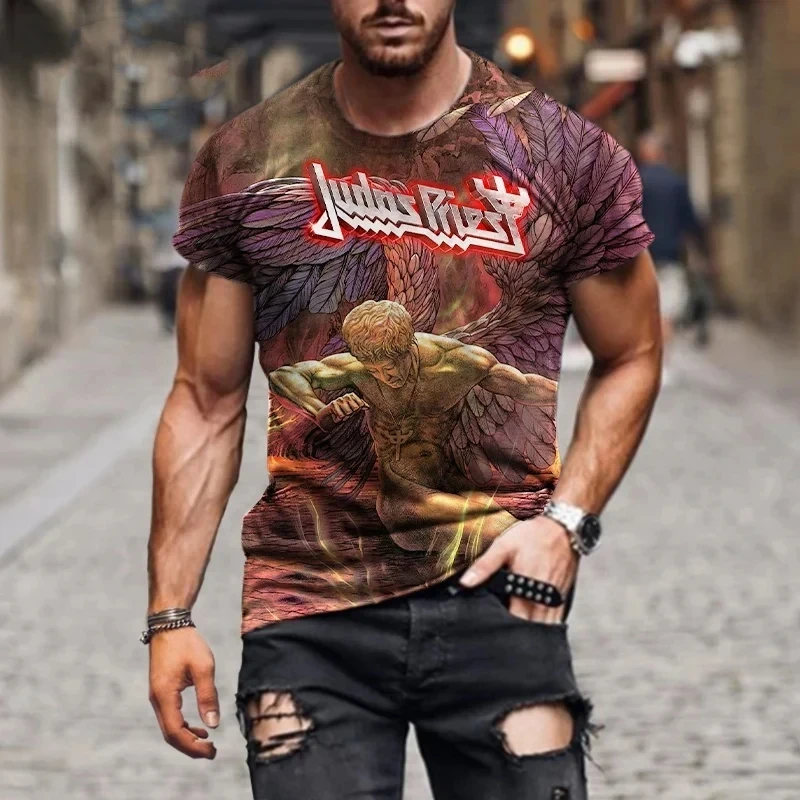 3D Printed Summer Men Casual Round Neck Short Sleeve Tops Men Oversized T shirts Rock Judas Priest Band Men Women Clothes Top