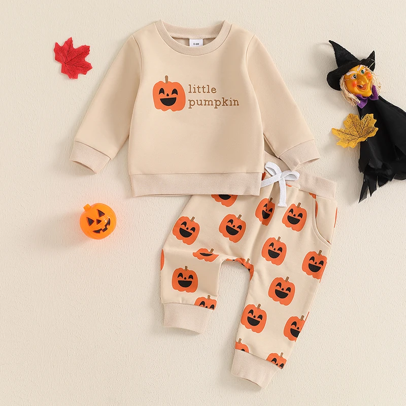 

Suefunskry Infant Baby 2Pcs Halloween Outfit Letter Pumpkin Print Long Sleeve Sweatshirt and Elastic Waist Pants Set for Fall