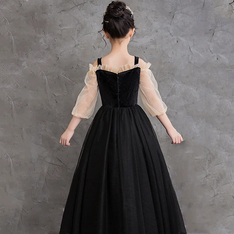 

Детское платье для девочек, элегантное платье в стиле принцессы2025Новое черное платье для маленьких девочек, платье на день рождения