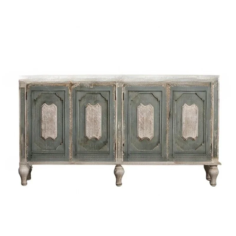 

French retro solid wood carving flower entrance cabinet, living room decoration cabinet, home ash wood old locker