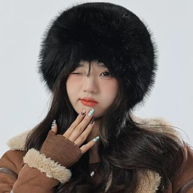 Autumn And Winter 2024 New Women's Fashion Fur Cap Fur Hat Fur Hats Mongolian Hat Brimless Plush Fluffy Skiing Riding Warm Caps