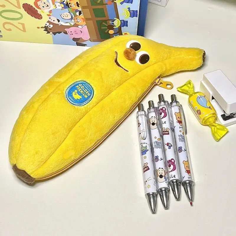 1PC Cute Cartoon Banana Pencil Case Plush Storage Bag Makeup Bag Creative And Humorous Gift Stationery Bag For School-New