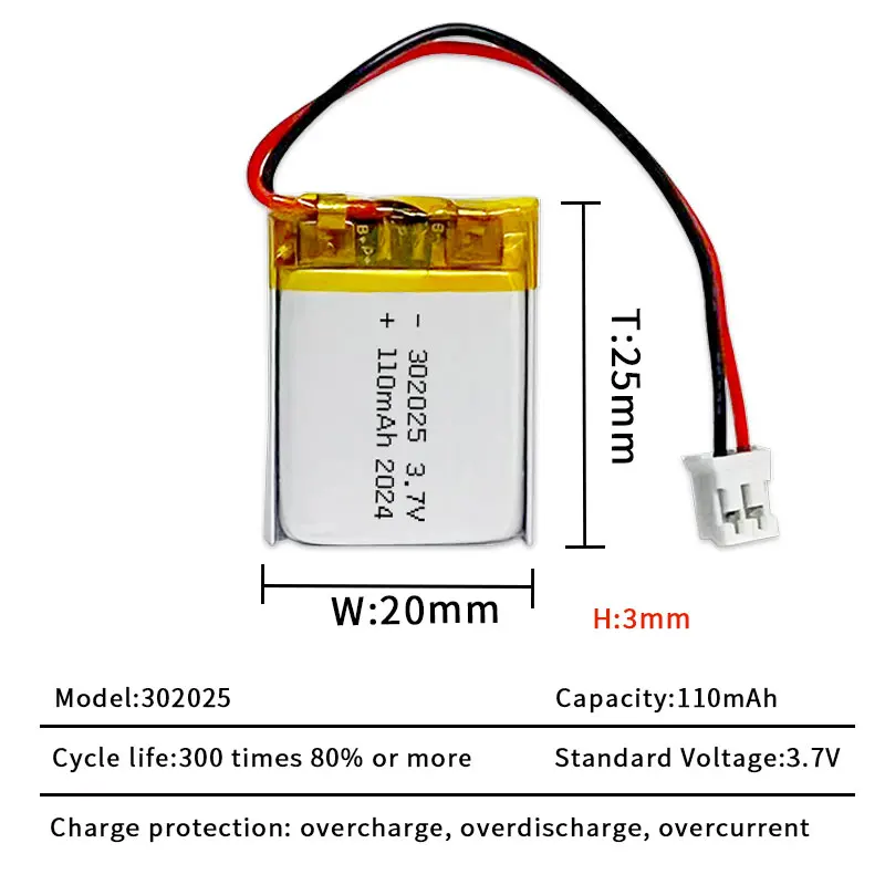 1-10pcs 3.7V Li-polymer Battery 110mAh Lipo 302025 032025 Lithium Batteries for Bluetooth Headset Purifier Led Light GPS