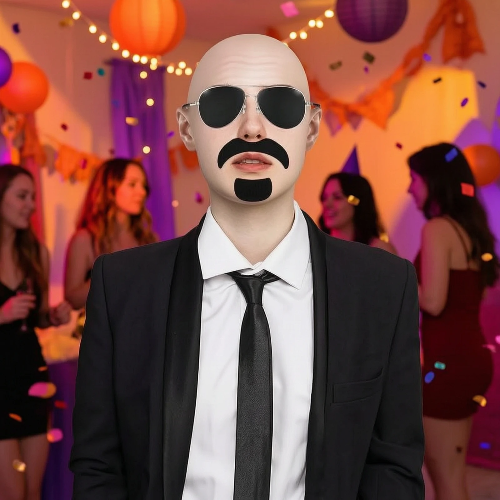 Bald Cap with Glasses and Mustache Aviator-Style Bald Scalp Cap Kit Cosplay Set Realistic Elastic for Cosplayers, Halloween