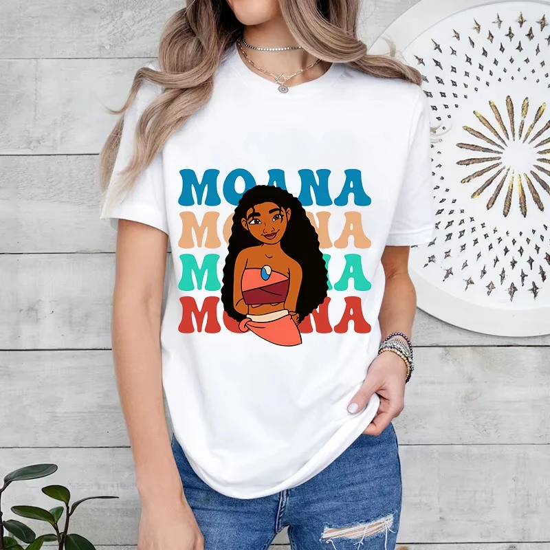 

Moana Disney Cartoon Princessl Printed Women's T-Shirt Pure Cotton Summer Fashion Short Sleeve Casual Top Cartoon Clothing