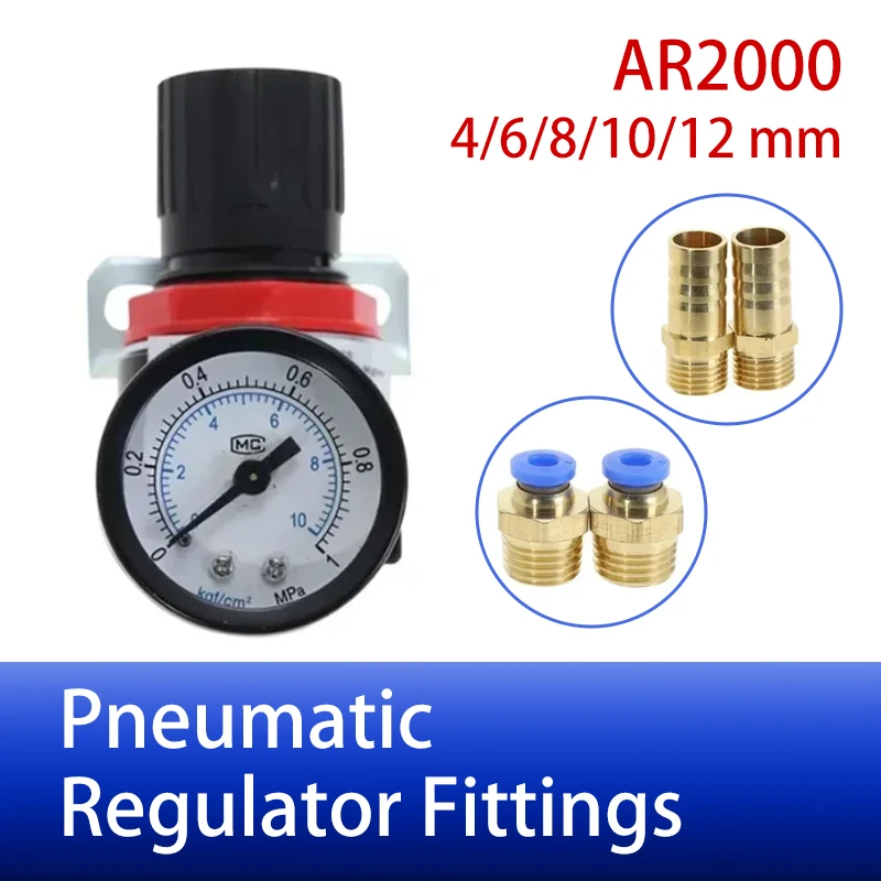 

AR2000 1/4" Thread BSP 4MM 6MM 8MM 10MM 12MM Pneumatic Air Compressor Pressure Regulator Reduction Valve Fittings