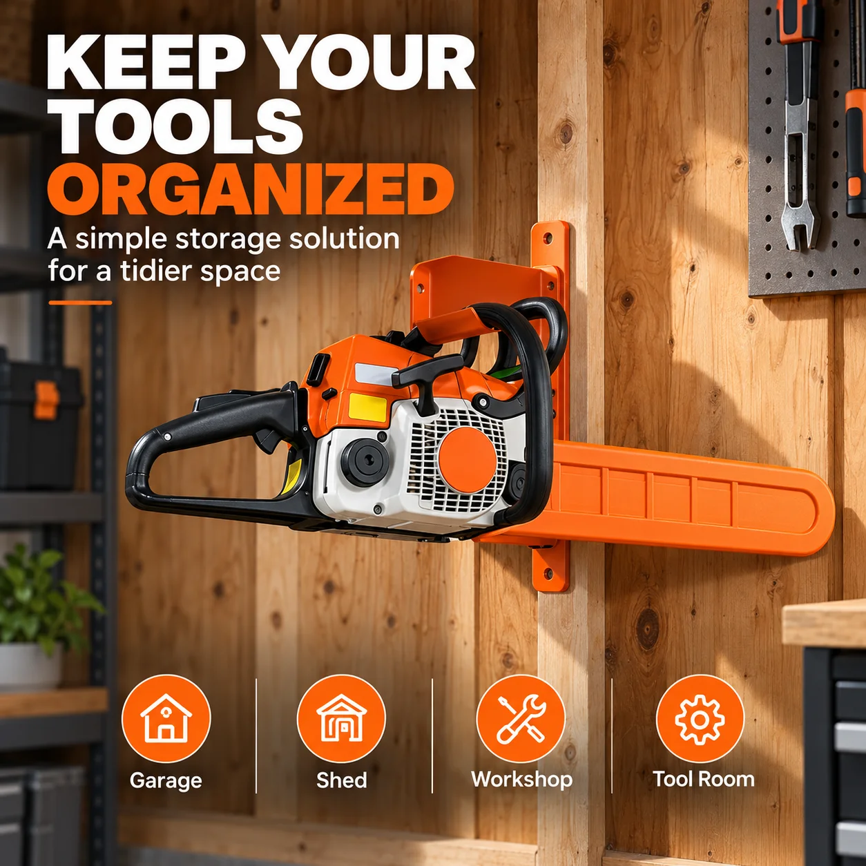 1/2 Pack Chainsaw Wall Mount, Heavy Duty Metal Storage Hanger, Sturdy Structure, Space Saving