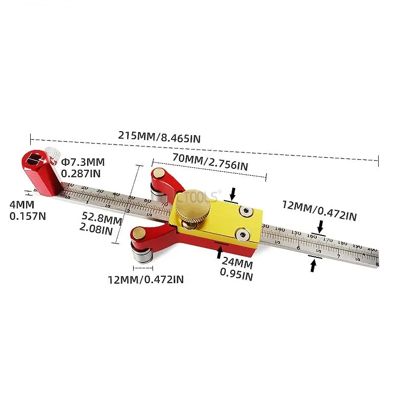 Practical Aluminum Alloy Scribe Tool Laser Metric Ruler Adjustable Precision Scriber Parallel Line Drawing Woodworking Tools