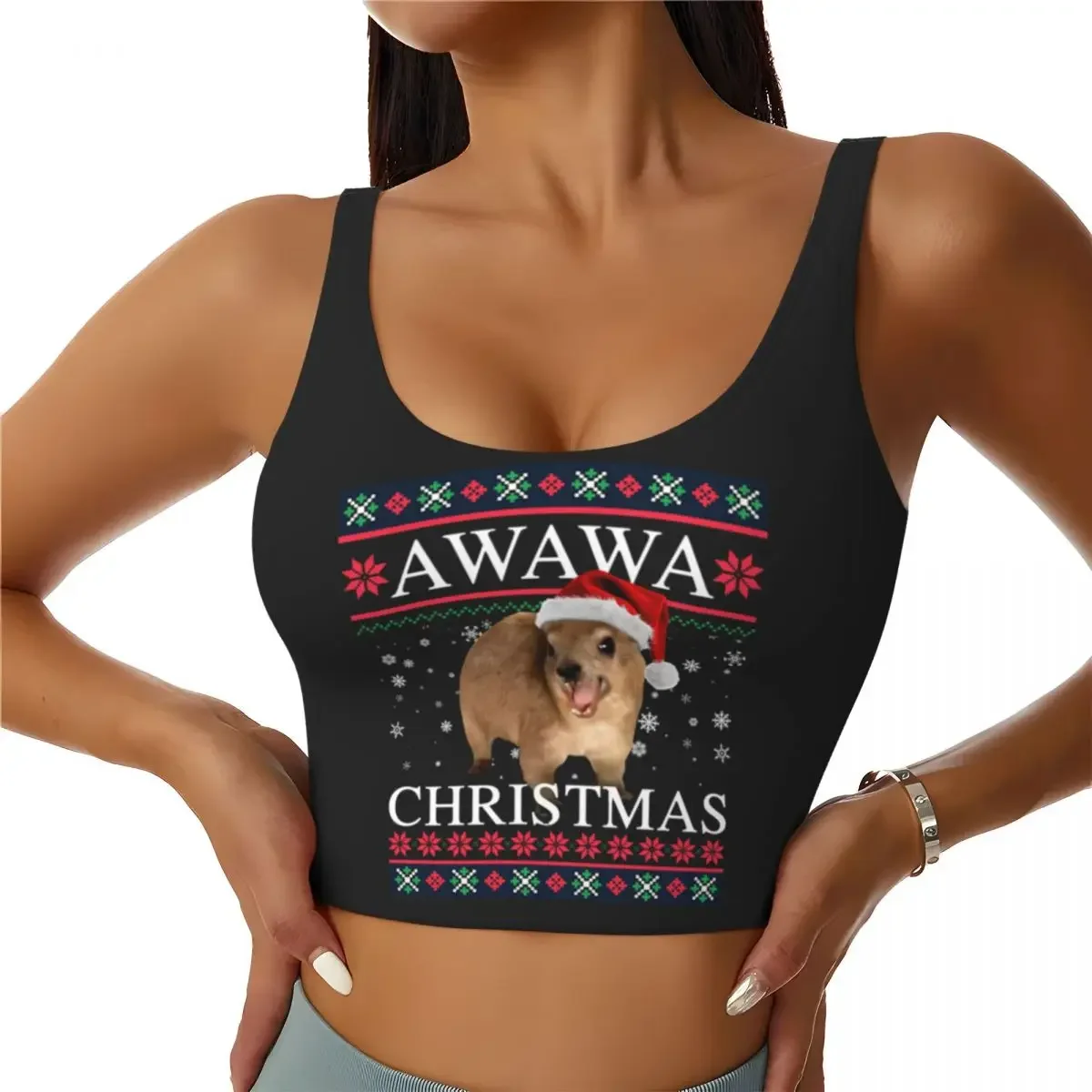 Custom Rock Hyrax Merry Christmas Ugly Style Women Sports Bras High Impact Vest Gym Workout Yoga Crop Tank Top