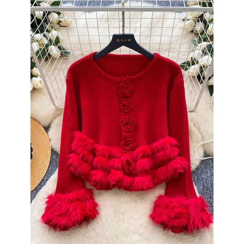 

Модный вязаный кардиган с длинными рукавами и цветочной строчкой, женские осенне-зимние свитера, пальто, женские кардиганы