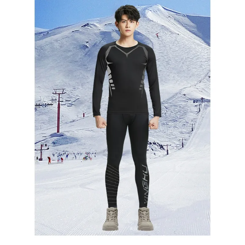 Winter Thermal Underwear Men Compression Fitness Fleece Man Sport First Layer Underwear Set Second Thermal Men's Skin Long Johns