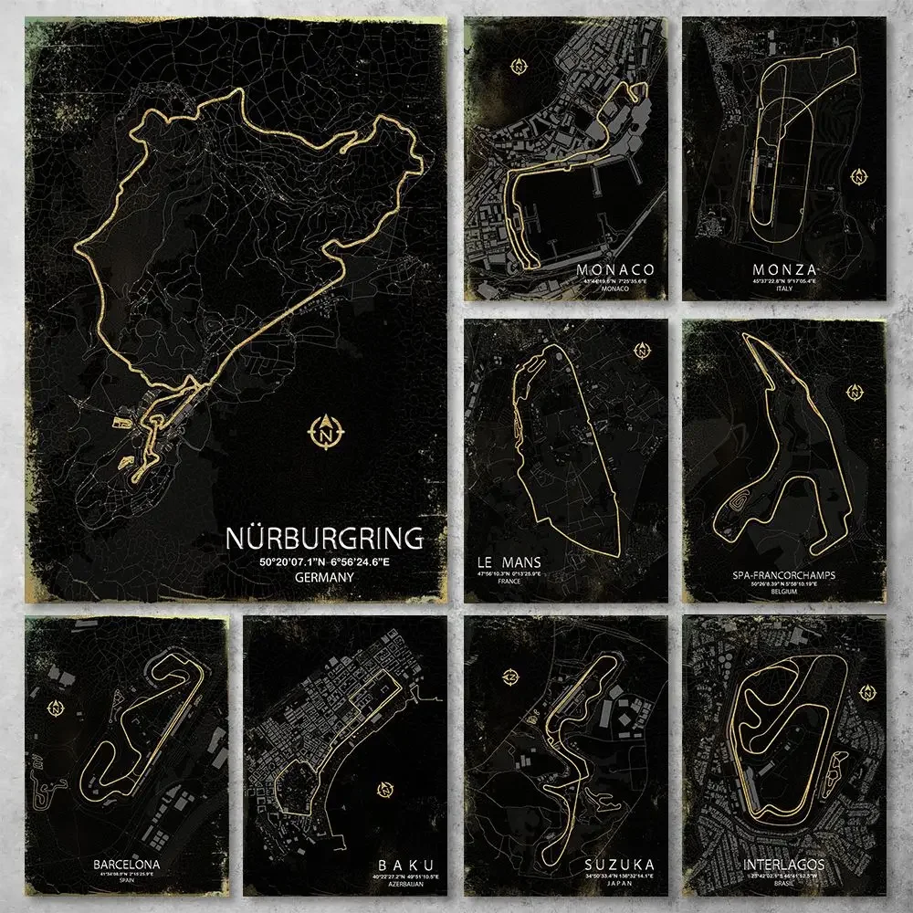Формула-1-спа-Франциско-Монако-трековая-схема-холст-картина-f1-постеры-и-принты-настенные-художественные-картины-для-декора-гостиной