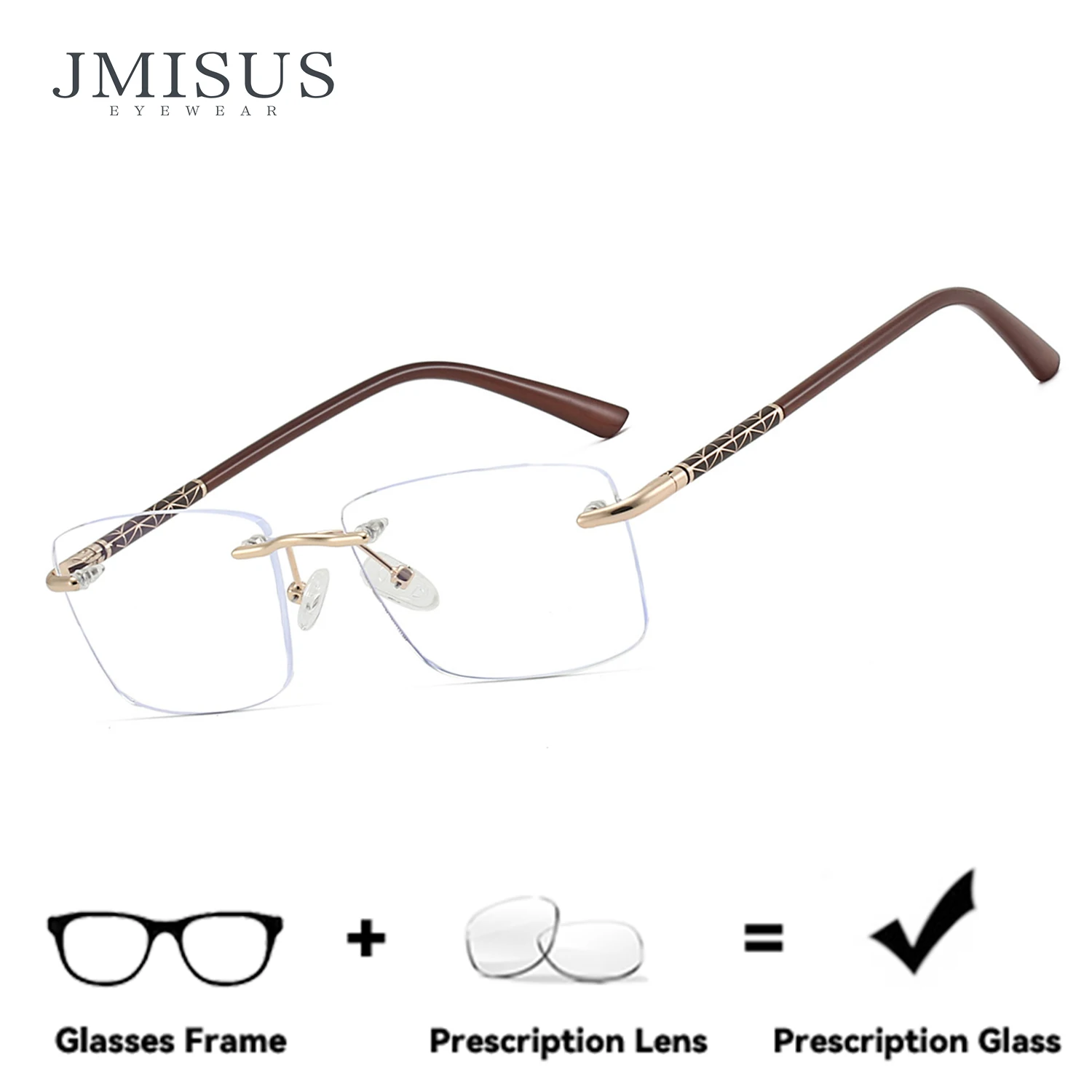 

JMISUS Rectangle Rimless Prescription Glasses High-quality Metal Anti Blue Light Photochromic Optical Eyeglasses for Men Women