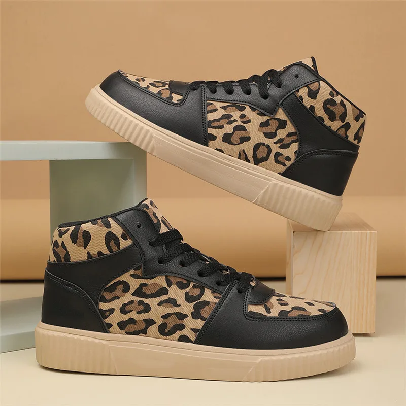 New Style Fashion Leopard Women's Shoes Design High top Sneakers Men Casual Leather Men Skate Shoes Vulcanized zapatillas hombre