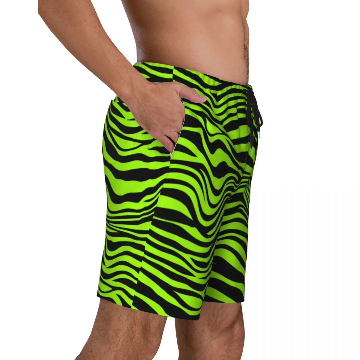 Swimsuits Green Tiger Print Gym Shorts Summer Funny Animal Retro Board Short Pants Male Design Sportswear Quick Dry Swim Trunks