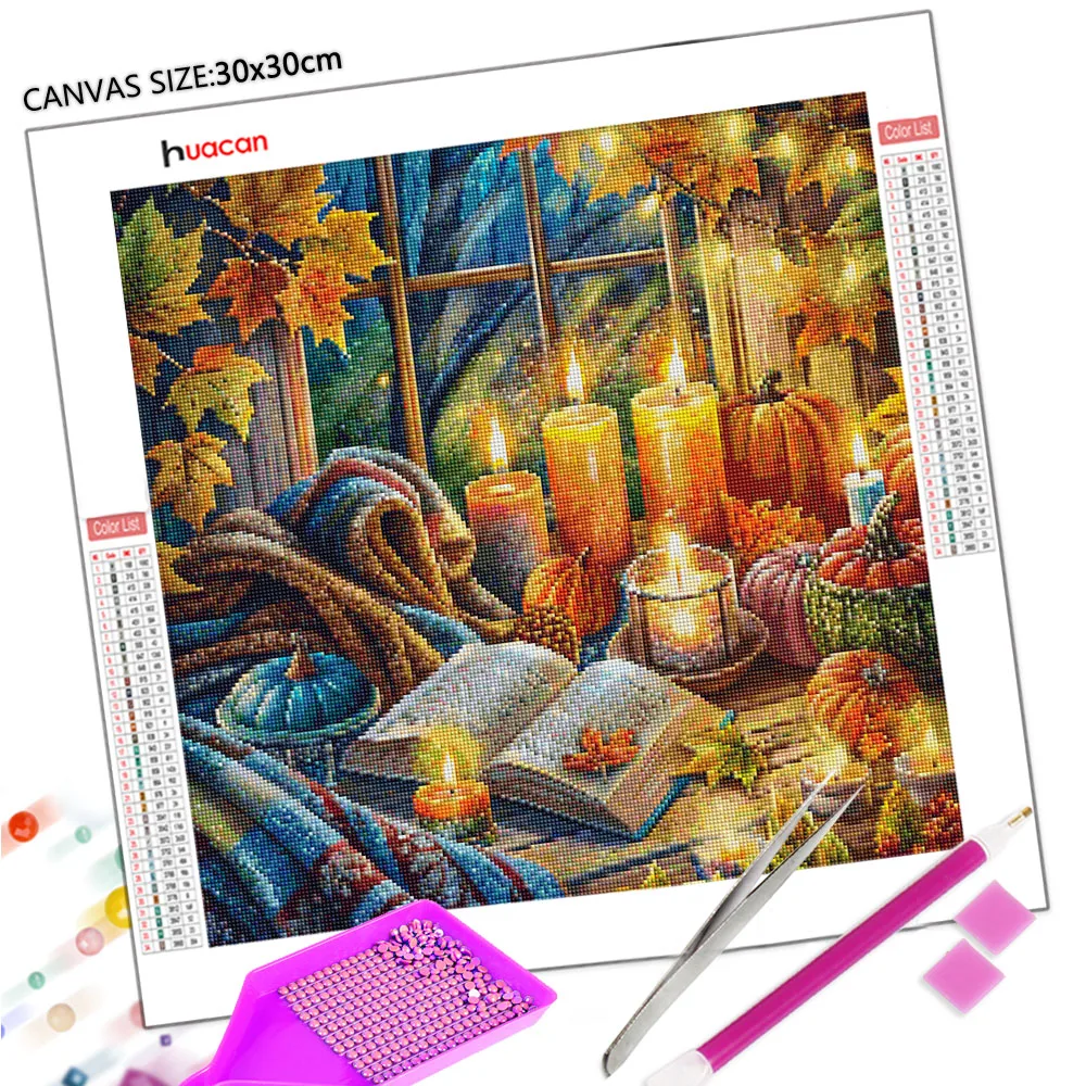Huacan 5D DIY Diamond Painting Fall Book Candle Diamond Mosaic Landscape New Collection 2025 Decorative Paintings