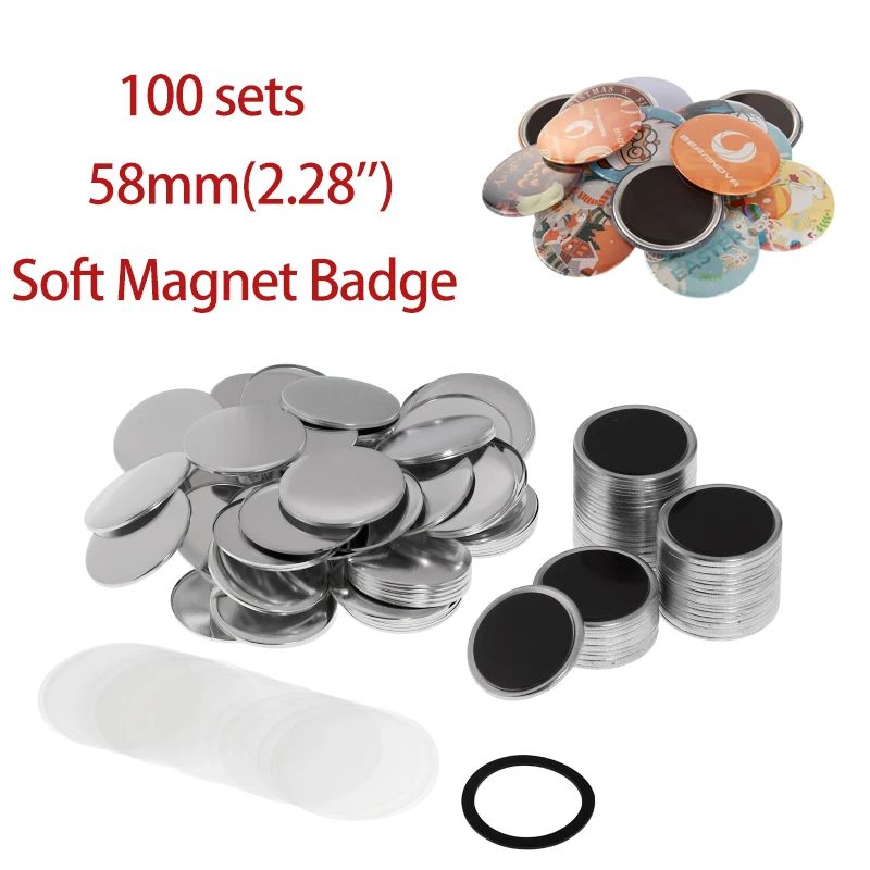 

58mm 100 Sets Soft Rubber Magnetic Button Supplies Fridge Sticker Materials Blank DIY Badge Button Maker Whiteboard Refrigerator