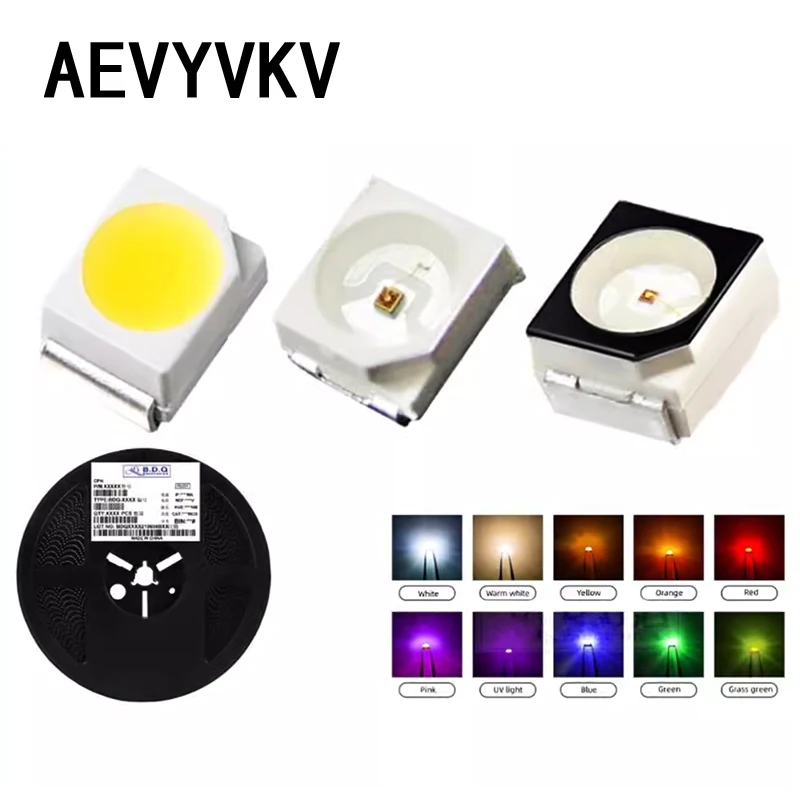 Kit de diodo LED SMD, 3528, 1210, verde, vermelho, gelo, azul, amarelo, rosa, roxo, UV, laranja, RGB, 100pcs, lote