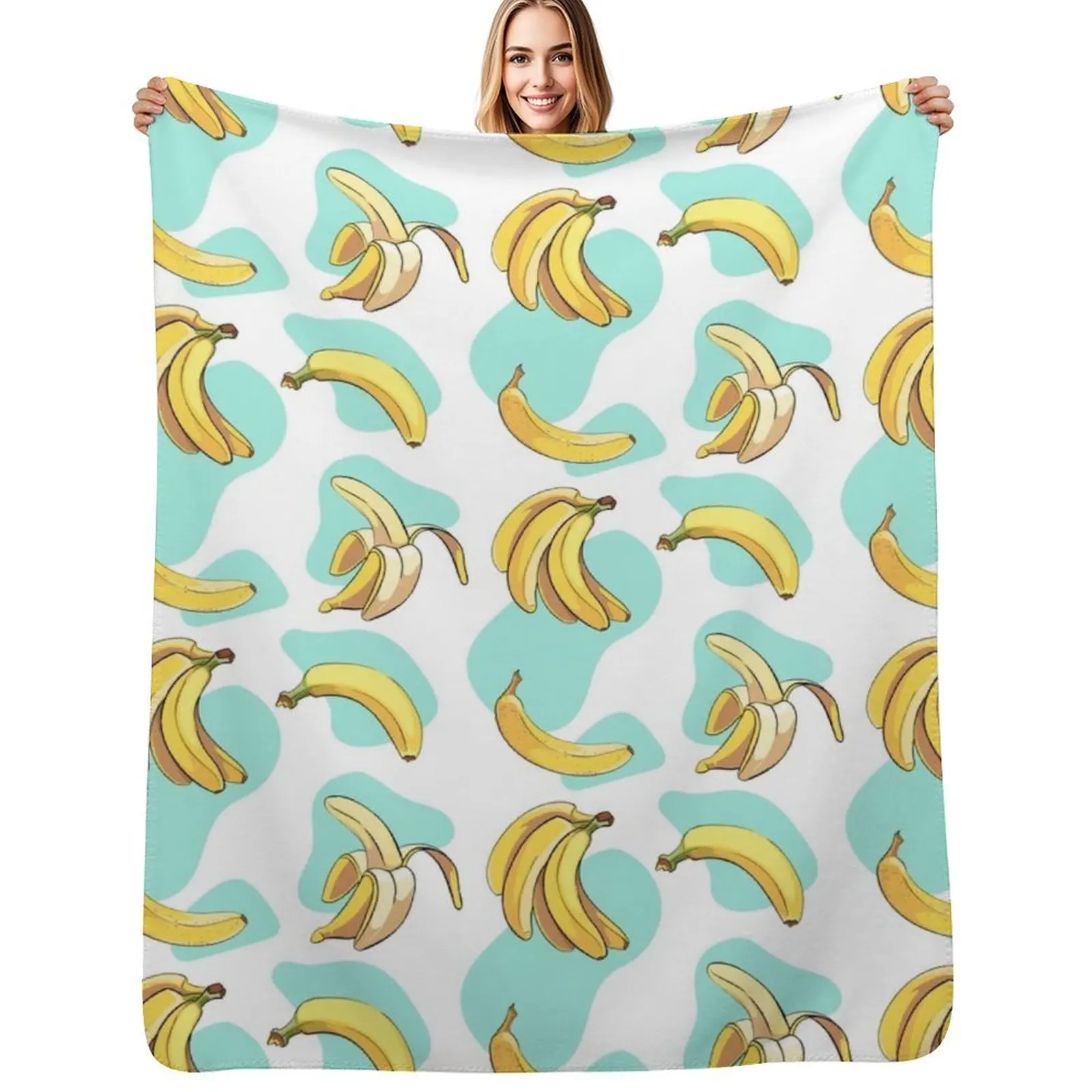 Banana Pattern Throw Blanket Warm Plush Fuzzy Blanket for Living Room