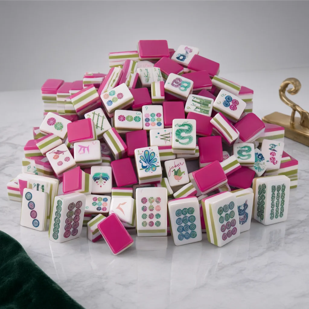 Acrylic American Mahjong Set, Rose Red Color 4-layer 160pcs Mahjong Tiles Set, Party Game and Board Game