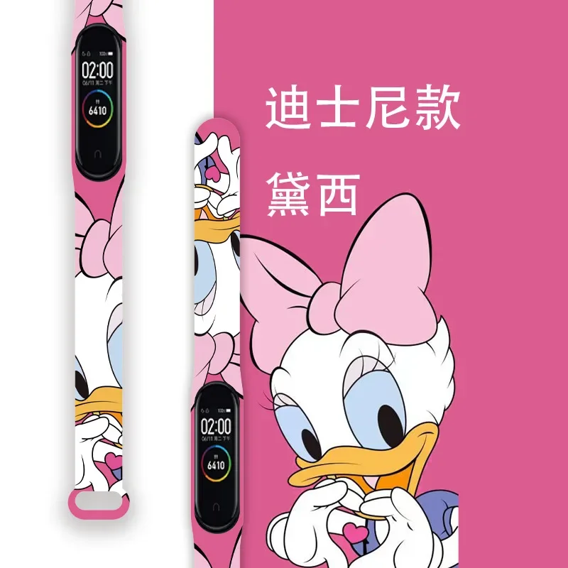 Strap for Mi Band 4 3 5 6 7 Watch Band Mickey Minnie Graffiti Silicone Bracelet Replacement for Mi Band 4 5 Wristband