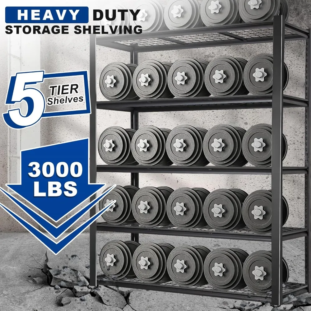 Półki garażowe 122 cm szer. x 46 cm gł. x 183 cm wys., 5-poziomowe wytrzymałe półki do przechowywania do garażu, piwnicy, magazynu, warsztatu, udźwig 1360 kg