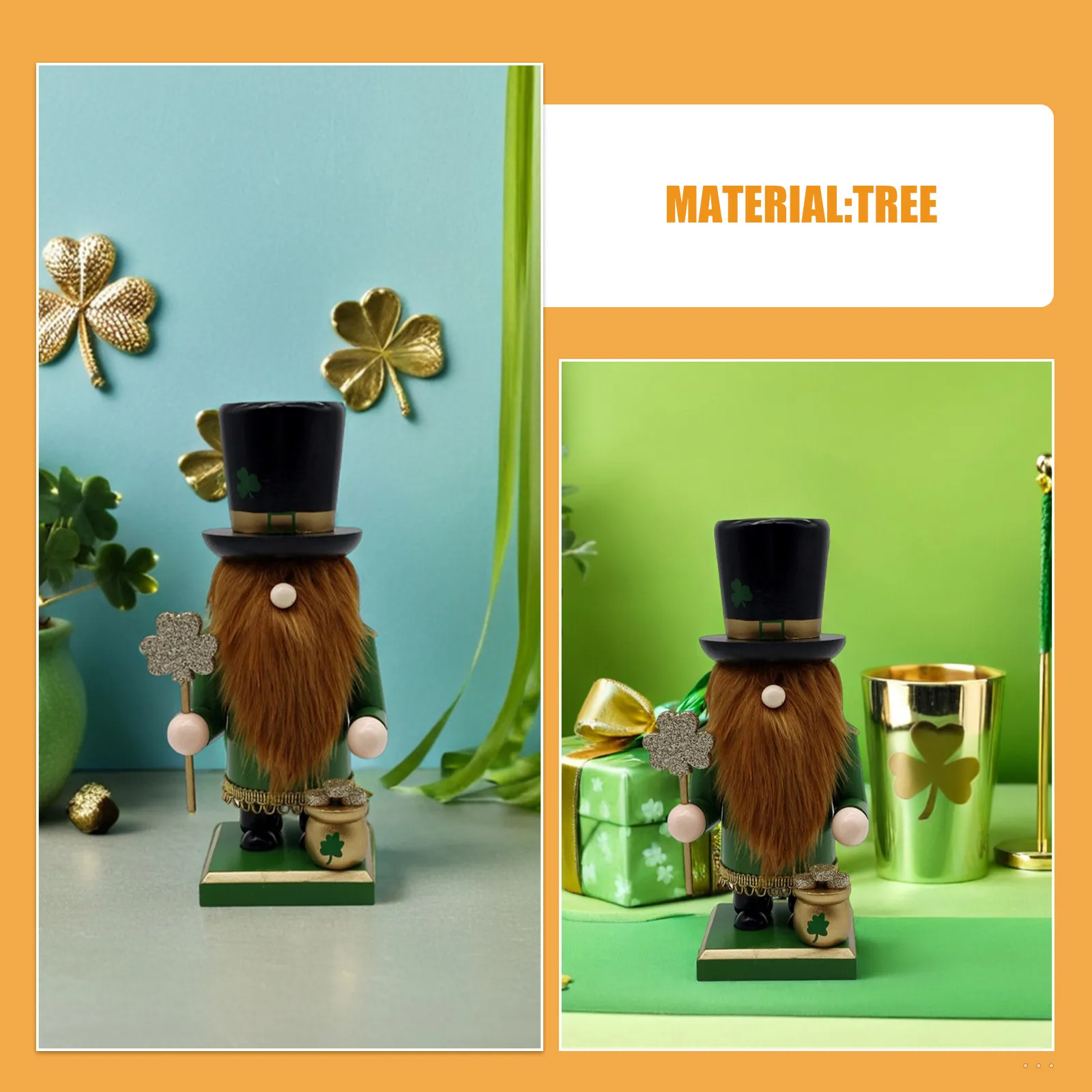Wooden Day Nutcracker Decor Handmade Walnut Soldier Irish Shamrock Table Decoration Lucky Holiday Ornament