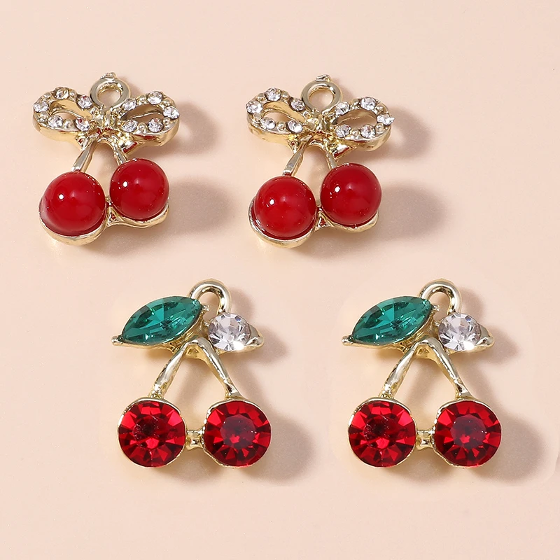 10pcs Delicate Crystal Fruit Cherry Pendants Charms for Jewelry Making DIY Necklaces Earrings Accessories Supplies