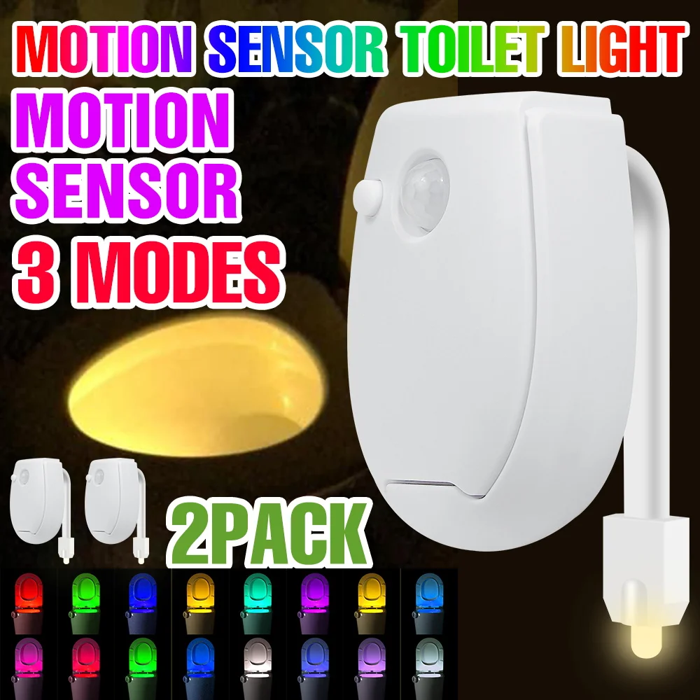 2PCS LED RGB Toilet Lamp PIR Motion Sensor Bathroom Atmosphre Lamps Indoor 7 Color 3 Modes Toilet Bowl Seat Backlight Nightlight
