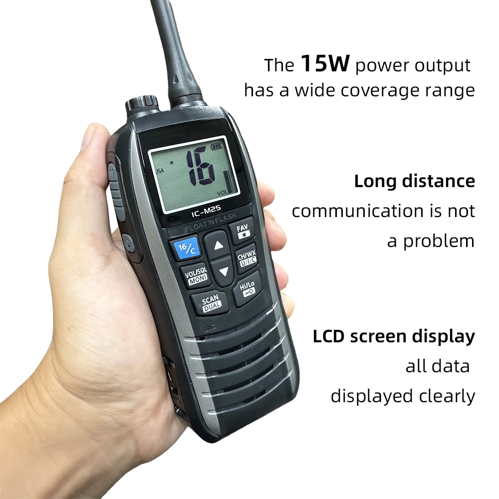IC-M25 5W Portable Marine Radio VHF Handheld LCD Lightweight Waterproof