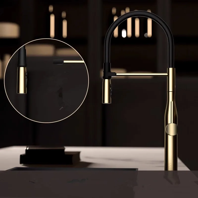 Brushed Gold Pull Out Kitchen Faucet Gray Pull Out Sink Faucet Tap 360 degree rotation torneira cozinha mixer taps Kitchen Tap