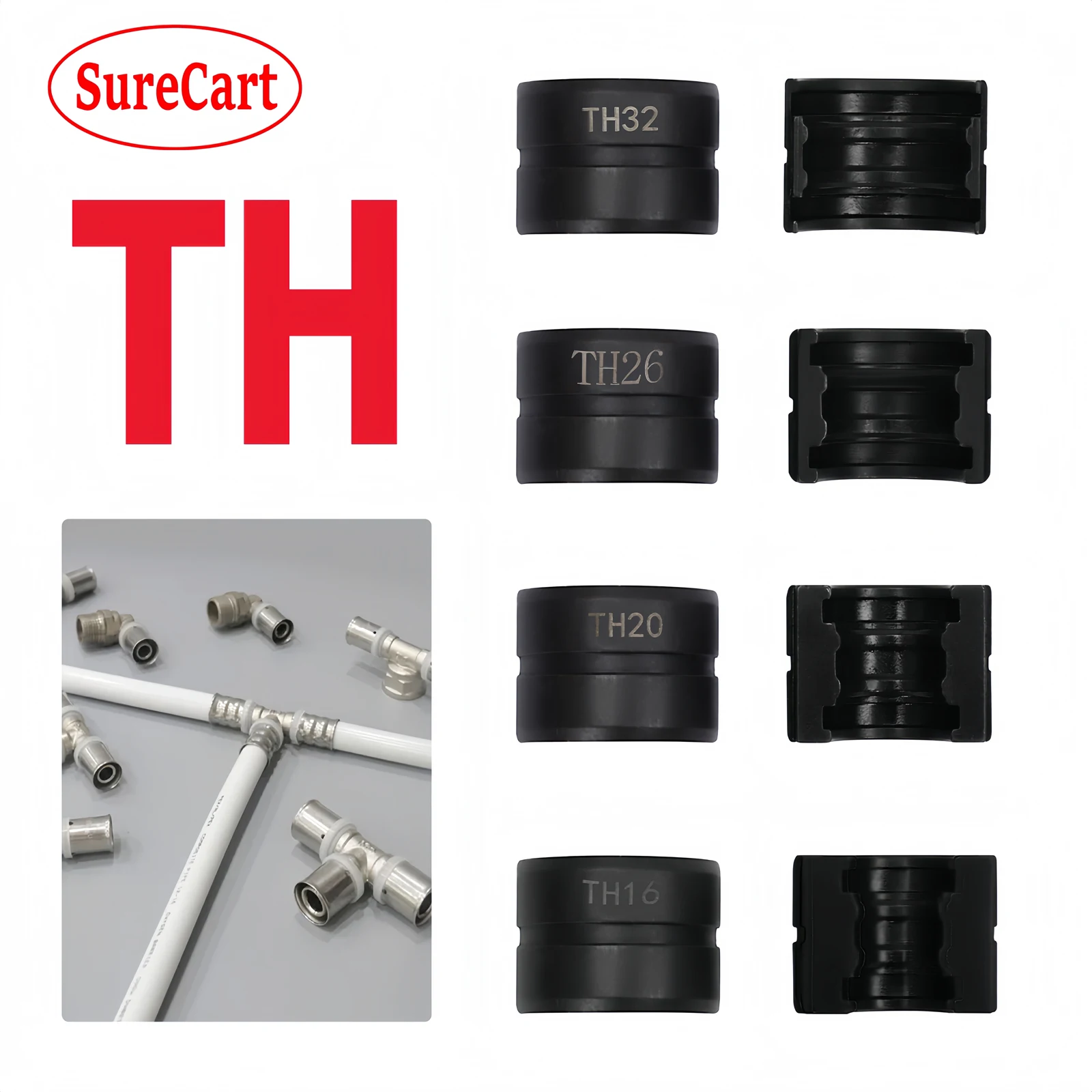 Image of 4 TH-Typ Presswerkzeuge für PEX-AL-PEX-Rohre, Aluminium-Kunststoff-Hydraulik-Presszange, Fitting-Formen TH16, TH20, TH26, TH32mm