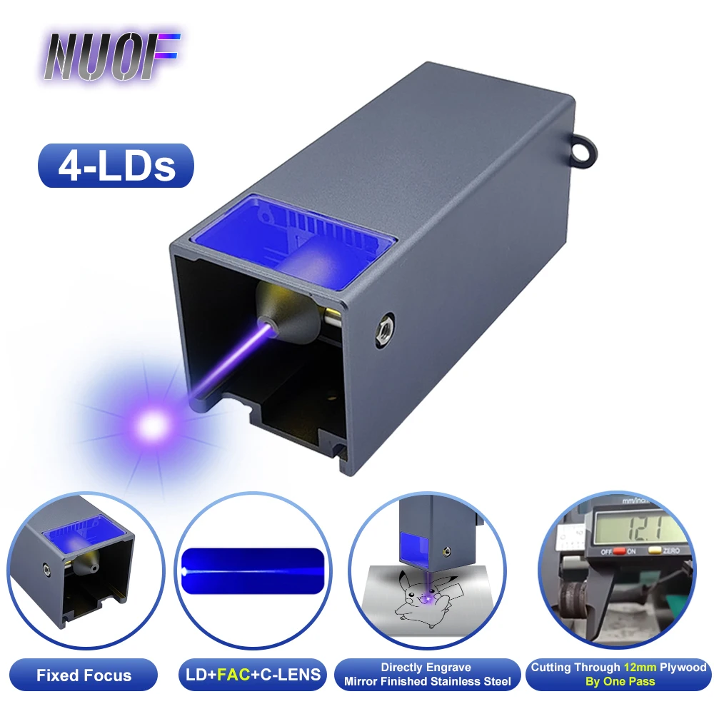 

NUOF Used 20W Optical Power Laser Head with Air Assist Nozzle 4 Diodes Module for CNC Engraver Cutting Machine DIY Tools