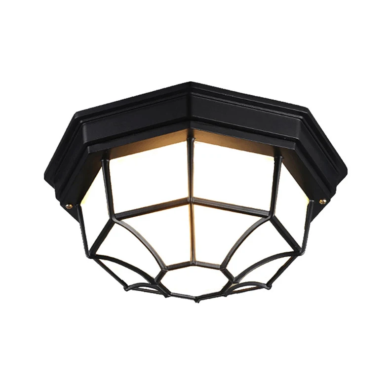Rustic Frosted Glass Shade Outdoor Ceiling Lights Yard Balcony Garden Flush Ceiling Lamp Europe Style Exterior IP65