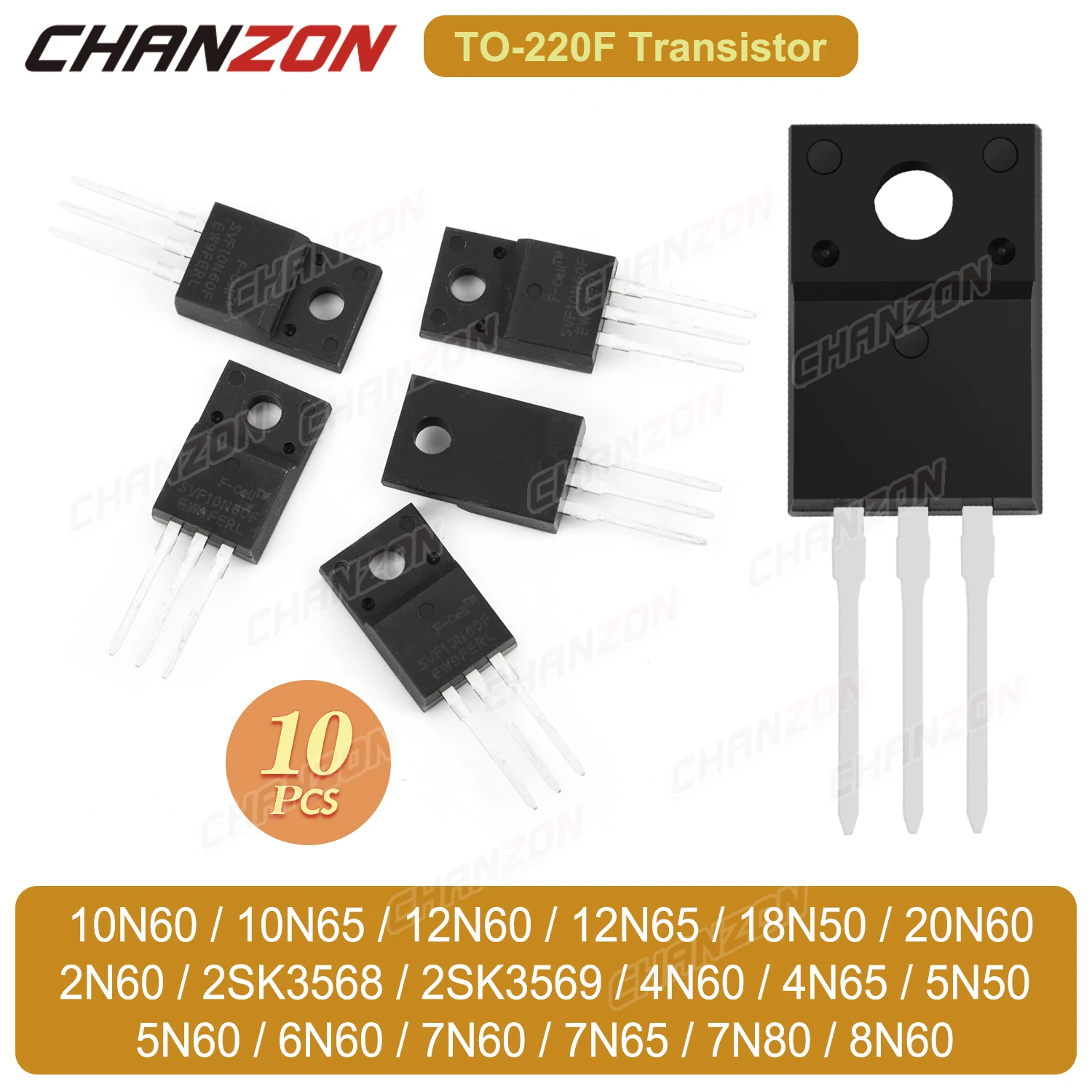 10Pcs TO-220F N Channel 20N60 6N60 7N65 4N60 10N60 2N60 8N60 12N60 18N50 7N60 5N60 4N65 12N65 10N65 5N50 Mosfet 600V Transistor