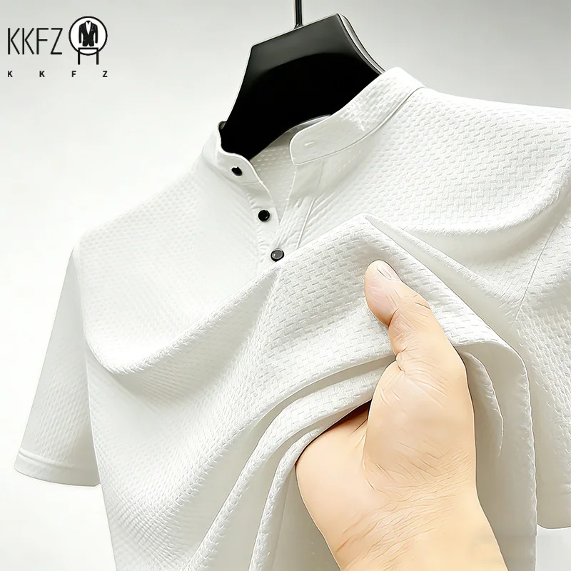 High Stretch Men's Waffle Texture Polo Shirt Wrinkle Free Business Casual Short Sleeve Shirt On The Go Lifestyles
