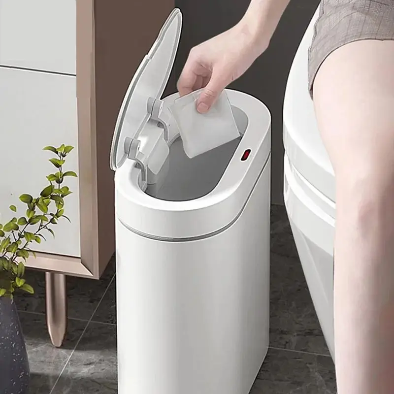 Smart Sensor Trash Can Electronic Automatic Household Bathroom Toilet Waterproof Narrow Seam Storage Bucket Smart Home Trash Bin